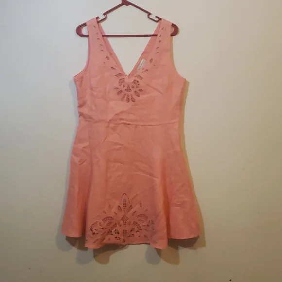 Neiman Marcus Pink Linen Lace Dress - Picture 1 of 2
